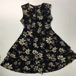 Buenos Ninos Fit & Flare Dress Women's Medium Black Floral Back Zip Cap Sleeve